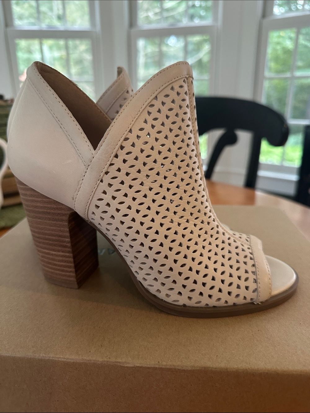 Lucky Brand Cream Perforated Open-Toe Block Heel Booties